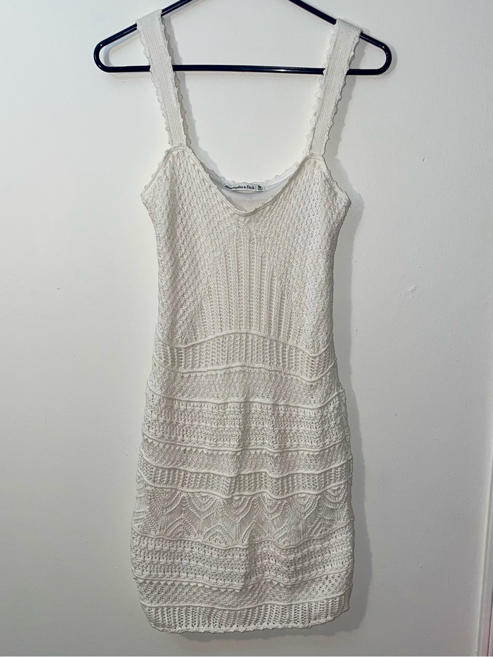 NWOT- Abercrombie & Fitch Women’s Cream Boho Crochet Knit Mini Bodycon Dress